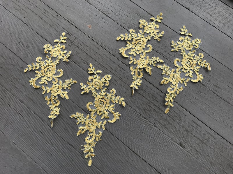 lynncollection A110 TWO Pairs Gold Color Lace Appliques Wedding Applique  Lace Appliques  Embroidered Appliques - Image 3